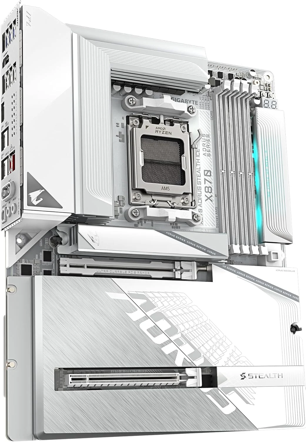 مادربرد GIGABYTE X870 AORUS STEALTH ICE - پشتیبانی از پردازنده AMD Ryzen 9000، VRM دیجیتال 16+2+2 فاز، DDR5 تا 8200 مگاهرتز (OC)، 2 x PCIe 5.0 + 2 x PCIe 4.0، Wi-Fi 7، LAN 5GbE، USB 4