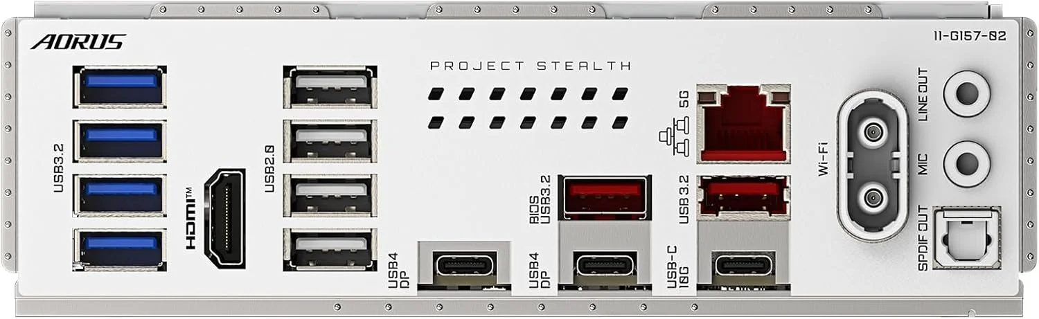 مادربرد GIGABYTE X870 AORUS Stealth ICE AMD AM5، ATX، DDR5، 4X M.2، PCIe 5.0، 2xUSB-4، USB-C، WIFI7، 5GbE LAN، EZ-Latch