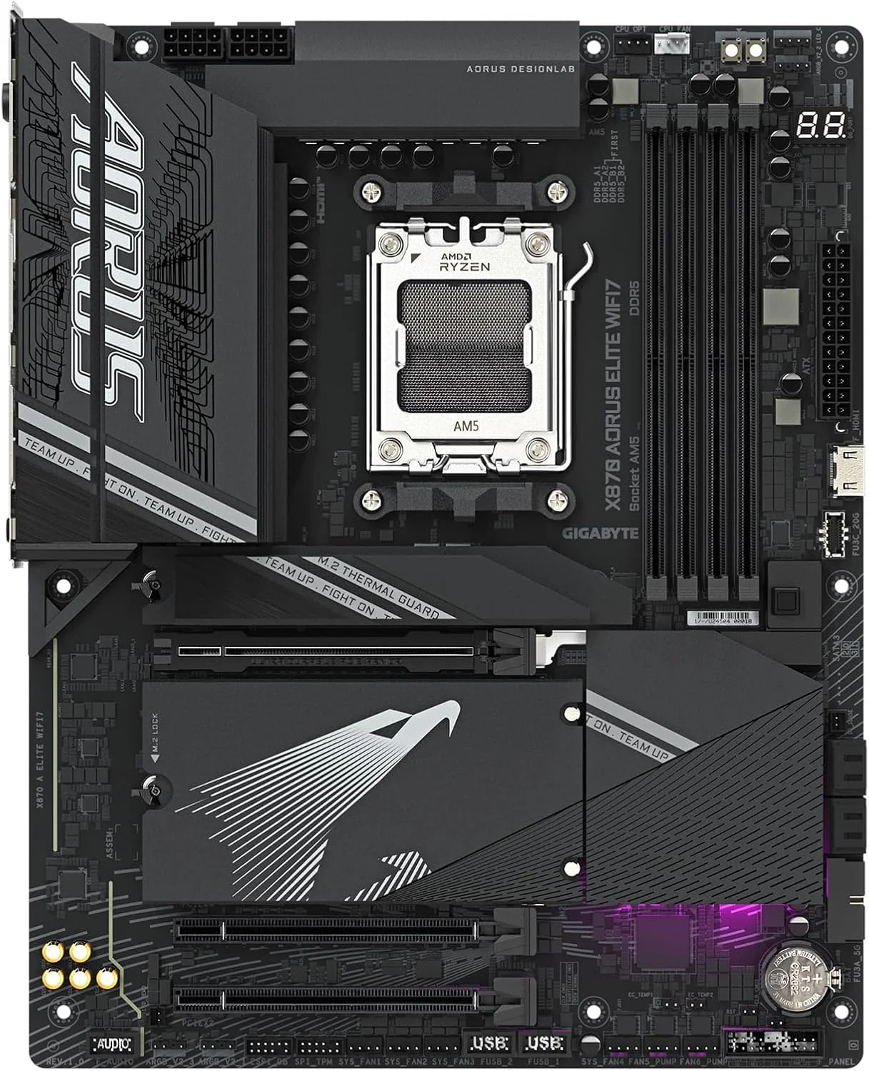 مادربرد GIGABYTE X870 AORUS Elite WIFI7 AM5 LGA 1718، ATX، DDR5، 4X M.2، PCIe 5.0، USB4، Wi-Fi 7، 2.5GbE LAN، EZ-Latch، Q-Flash