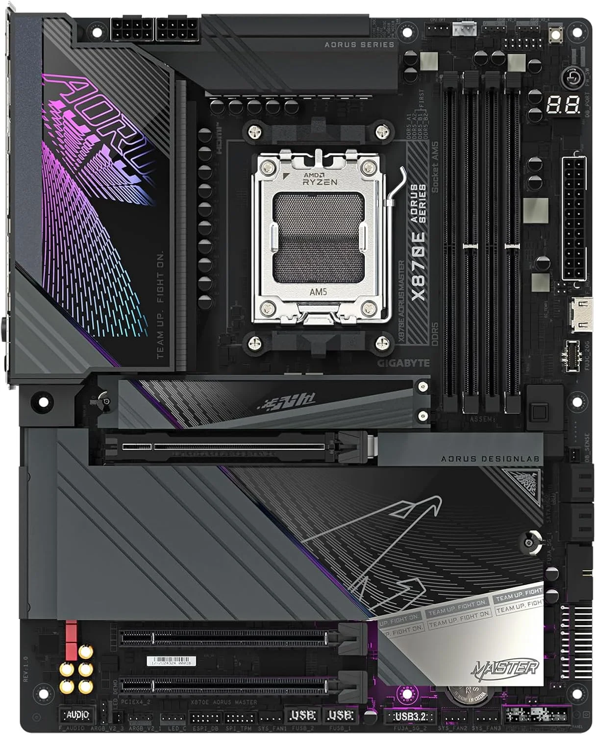 مادربرد GIGABYTE X870E AORUS Master AM5 LGA 1718، ATX، DDR5، 4X M.2، PCIe 5.0، USB4، Wi-Fi 7، 5Gbe LAN، EZ-Latch، Q-Flash