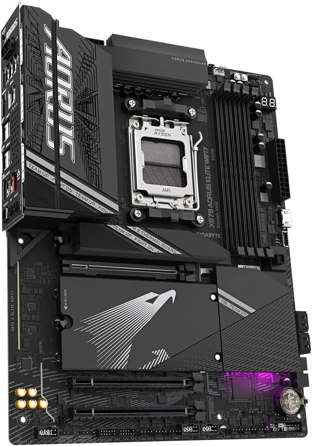 مادربرد GIGABYTE X870 AORUS Elite WIFI7 AM5 LGA 1718، ATX، DDR5، 4X M.2، PCIe 5.0، USB4، Wi-Fi 7، 2.5GbE LAN، EZ-Latch، Q-Flash