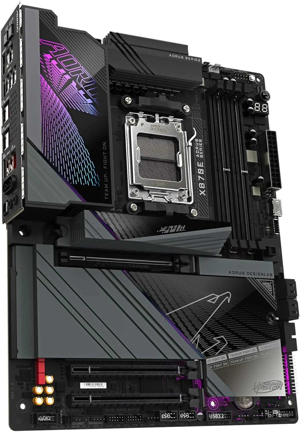 مادربرد GIGABYTE X870E AORUS Master AM5 LGA 1718، ATX، DDR5، 4X M.2، PCIe 5.0، USB4، Wi-Fi 7، 5Gbe LAN، EZ-Latch، Q-Flash
