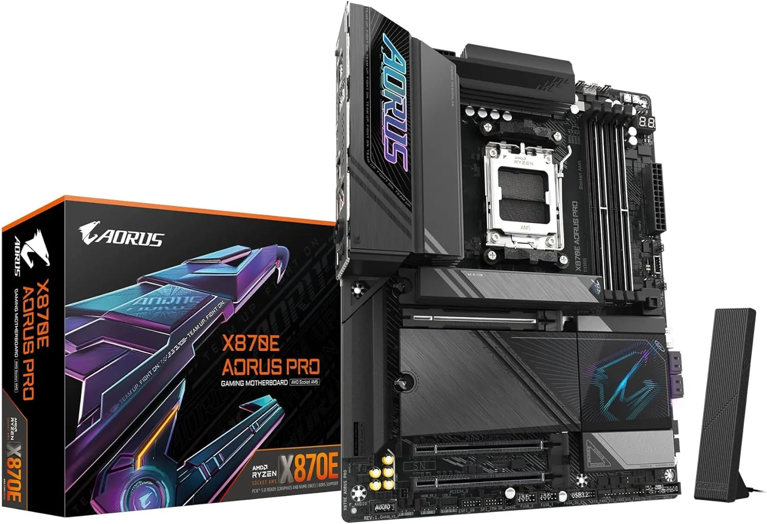 مادربرد GIGABYTE X870E AORUS PRO AM5 LGA 1718، ATX، DDR5، 4X M.2، PCIe 5.0، USB4، Wi-Fi 7، 2.5GbE LAN، EZ-Latch، Q-Flash