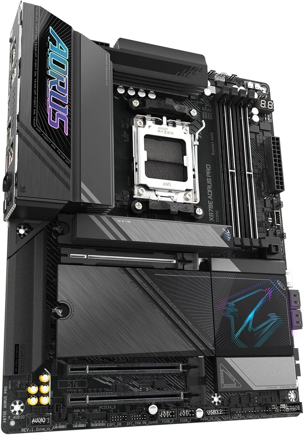 مادربرد GIGABYTE X870E AORUS PRO AM5 LGA 1718، ATX، DDR5، 4X M.2، PCIe 5.0، USB4، Wi-Fi 7، 2.5GbE LAN، EZ-Latch، Q-Flash