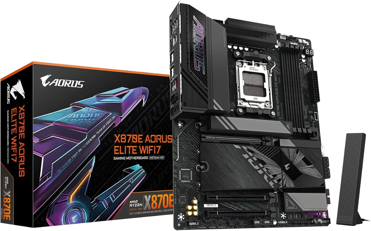 مادربرد GIGABYTE X870E AORUS Elite WIFI7 AM5 LGA 1718، ATX، DDR5، 4X M.2، PCIe 5.0، USB4، Wi-Fi 7، LAN 2.5GbE، EZ-Latch، Q-Flash