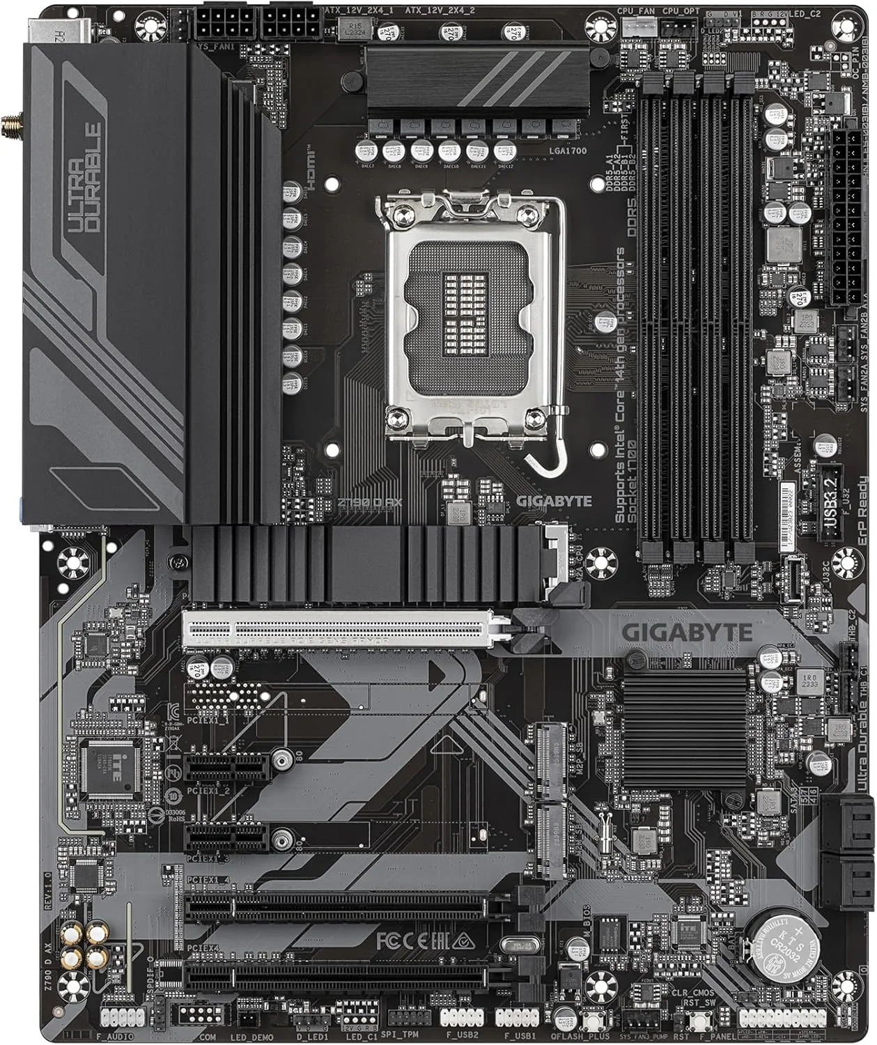 مادربرد گیگابایت Z790 D AX - پشتیبانی از پردازنده های نسل 14 اینتل، VRM دیجیتال 12+1+1 فاز، پشتیبانی از DDR5 تا 7600 مگاهرتز (OC)، 3xPCIe 4.0 M.2، Wi-Fi 6E، LAN 2.5GbE، USB 3.2 Gen 2