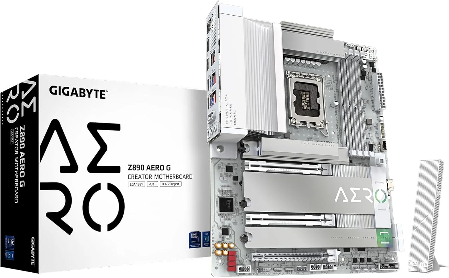 مادربرد GIGABYTE Z890 AERO G Intel Core Ultra (سری 2) LGA 1851، ATX، DDR5، 5xM.2، PCIe 5.0، Thunderbolt 4، WIFI7، Dual 2.5Gbe LAN، EZ-Latch