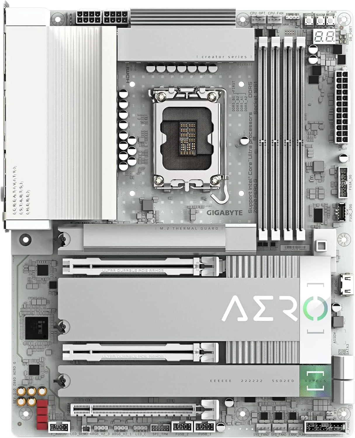 مادربرد GIGABYTE Z890 AERO G Intel Core Ultra (سری 2) LGA 1851، ATX، DDR5، 5xM.2، PCIe 5.0، Thunderbolt 4، WIFI7، Dual 2.5Gbe LAN، EZ-Latch