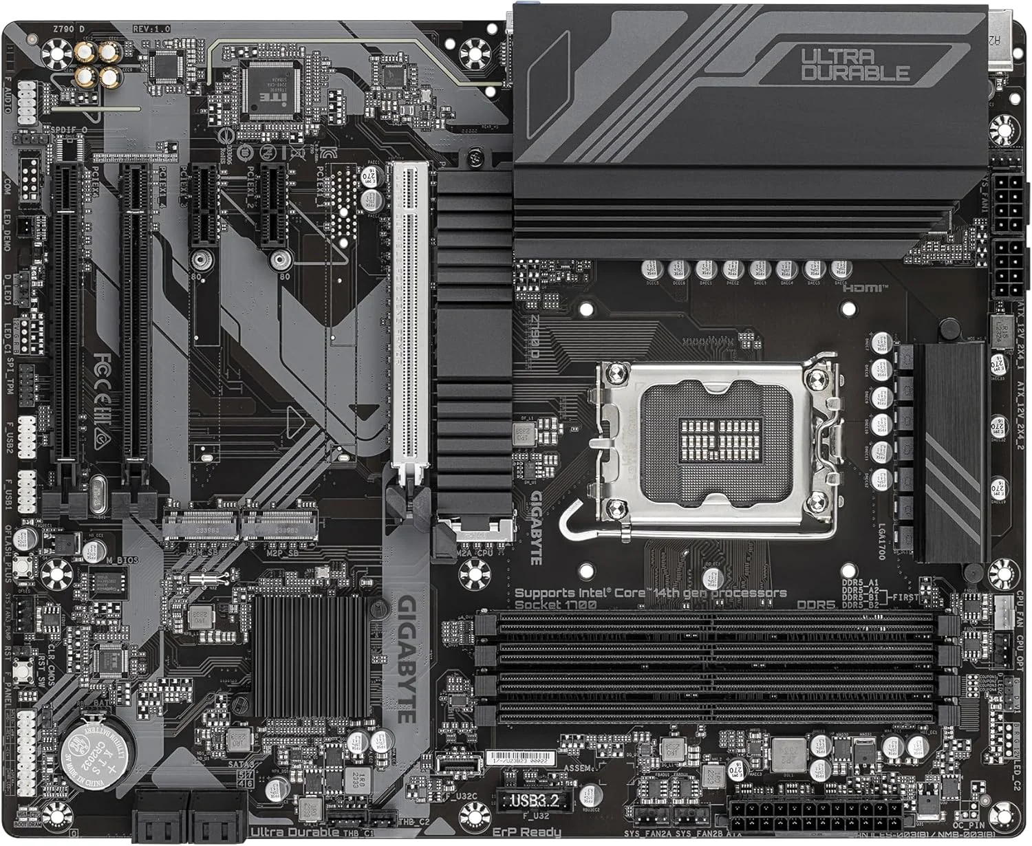 مادربرد گیگابایت Z790 D - پشتیبانی از پردازنده‌های نسل 14 اینتل، VRM دیجیتال 1+12 فاز، پشتیبانی از DDR5 تا 7600 مگاهرتز (OC)، 3xPCIe 4.0 M.2، شبکه 2.5GbE LAN، USB 3.2 Gen 2