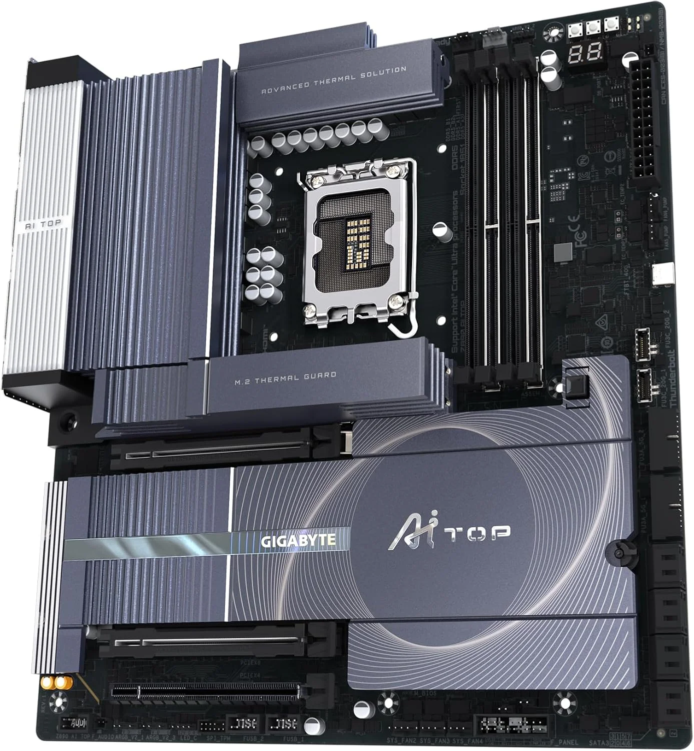 مادربرد GIGABYTE Z890 AI TOP - پشتیبانی از پردازنده‌های Intel Core Ultra (سری 2)، VRM با 16+1+2 فاز، DDR5 تا 9500 مگاهرتز (OC)، 1xPCIe 5.0 + 3xPCIe 4.0 M.2، Wi-Fi 7، LAN 10 GbE، Thunderbolt 5