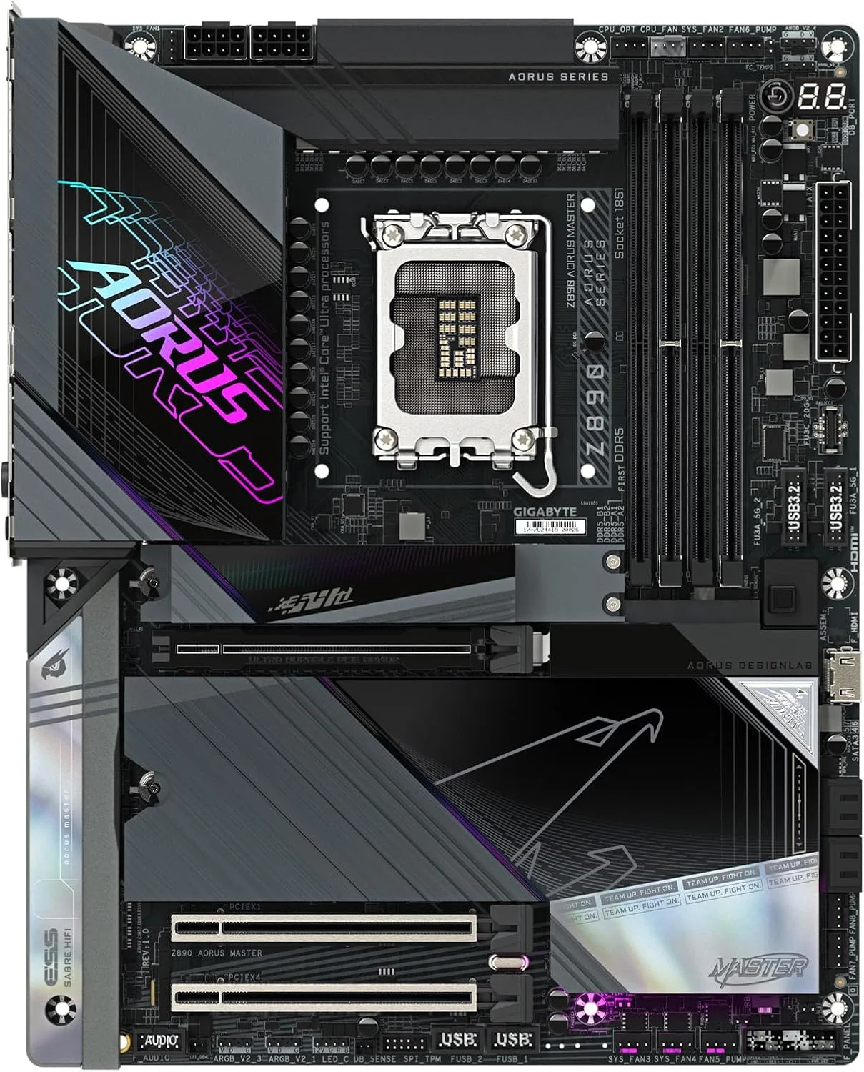 مادربرد GIGABYTE Z890 AORUS Master Intel Core Ultra (سری 2) LGA 1851، ATX، DDR5، 5X M.2، PCIe 5.0، Thunderbolt 4، WIFI7، LAN 10GbE، EZ-Latch
