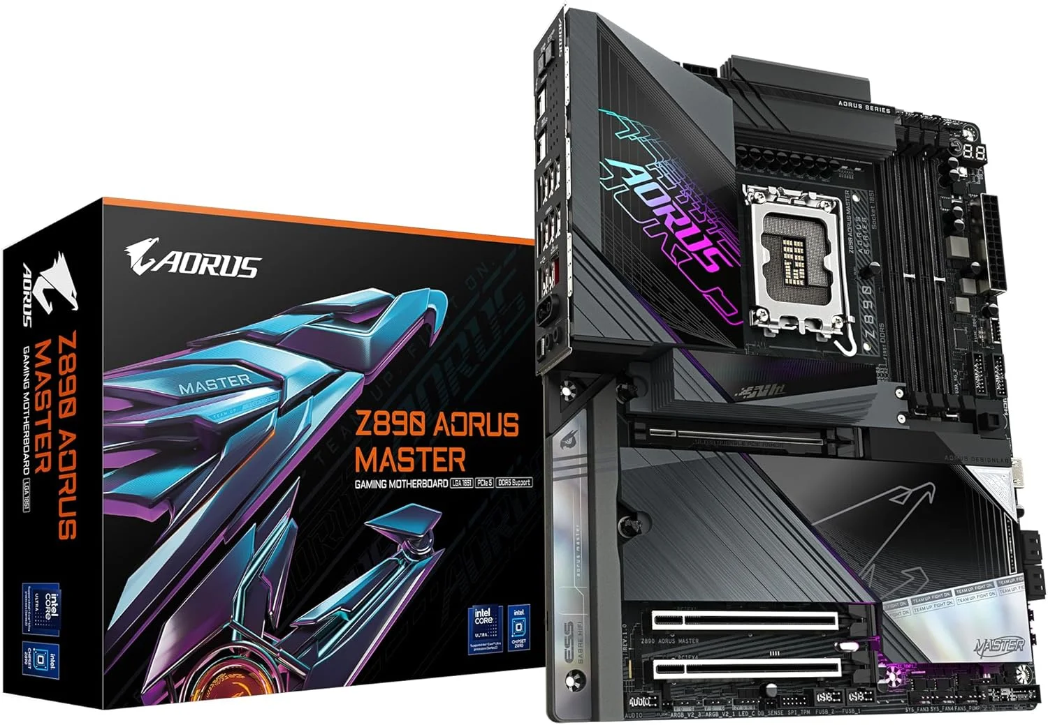 مادربرد GIGABYTE Z890 AORUS MASTER - پشتیبانی از پردازنده‌های Intel Core Ultra (سری 2)، VRM با 18+1+2 فاز، پشتیبانی از DDR5 تا 9500 مگاهرتز (OC)، 2xPCIe 5.0 + 3xPCIe 4.0، Wi-Fi 7، LAN 10GbE، Thunderbolt 4