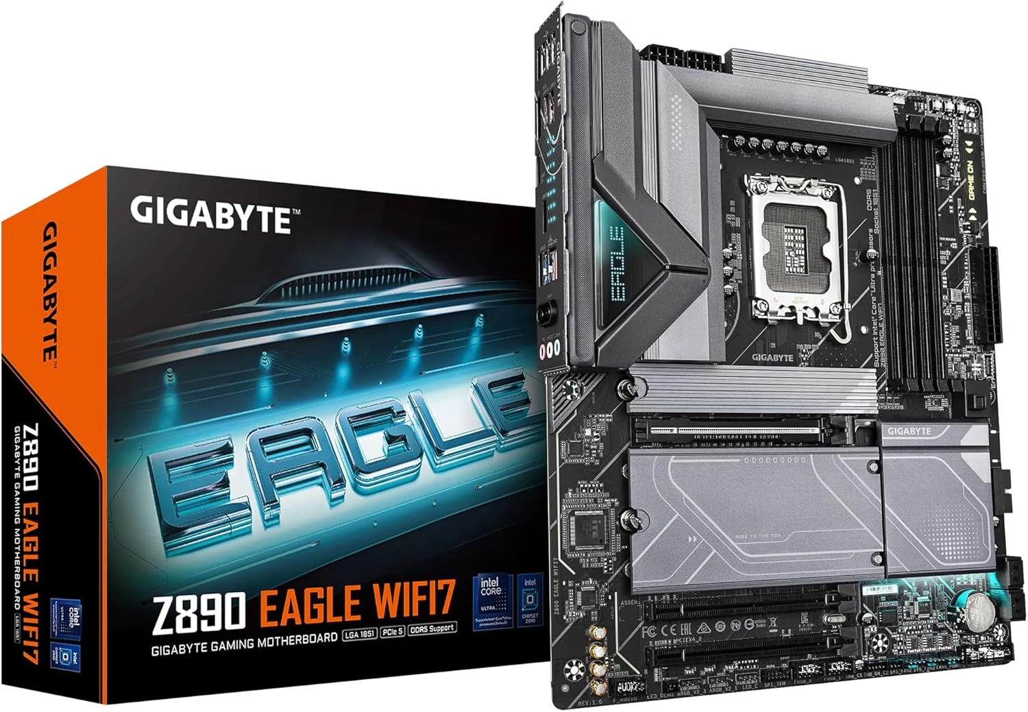 مادربرد GIGABYTE Z890 EAGLE WIFI7 - پشتیبانی از پردازنده های Intel Core Ultra (سری 2)، VRM با 14+1+2 فاز، پشتیبانی از DDR5 تا 8800 مگاهرتز (OC)، 1xPCIe 5.0 + 3xPCIe 4.0، Wi-Fi 7، LAN 2.5GbE، Thunderbolt 4