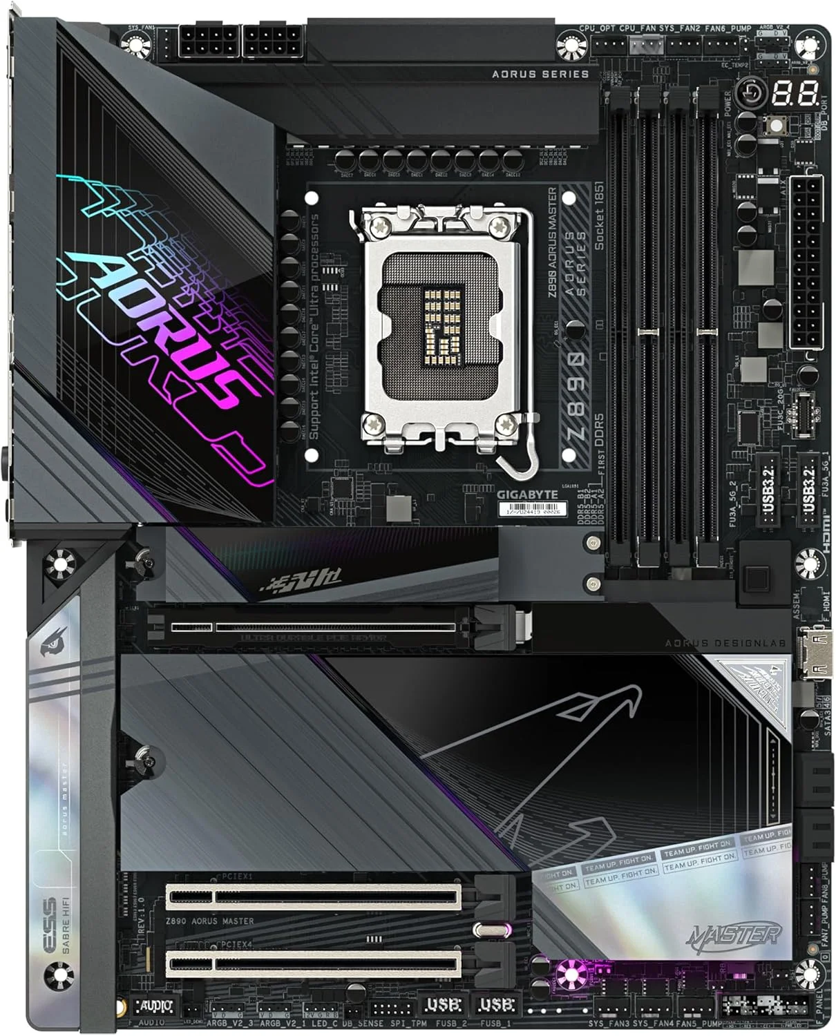 مادربرد GIGABYTE Z890 AORUS MASTER - پشتیبانی از پردازنده‌های Intel Core Ultra (سری 2)، VRM با 18+1+2 فاز، پشتیبانی از DDR5 تا 9500 مگاهرتز (OC)، 2xPCIe 5.0 + 3xPCIe 4.0، Wi-Fi 7، LAN 10GbE، Thunderbolt 4