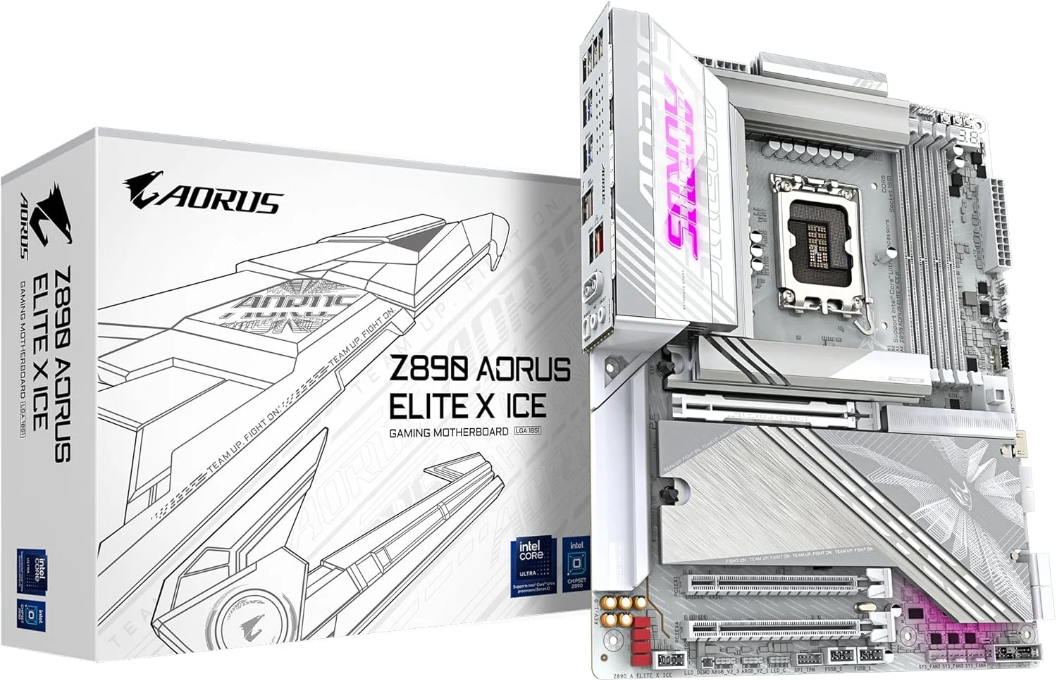مادربرد GIGABYTE Z890 AORUS ELITE X ICE - پشتیبانی از پردازنده های Intel Core Ultra (سری 2)، VRM با 16+1+2 فاز، DDR5 تا 9500 مگاهرتز (OC)، 1xPCIe 5.0 + 4xPCIe 4.0، Wi-Fi 7، LAN 2.5GbE، Thunderbolt 4