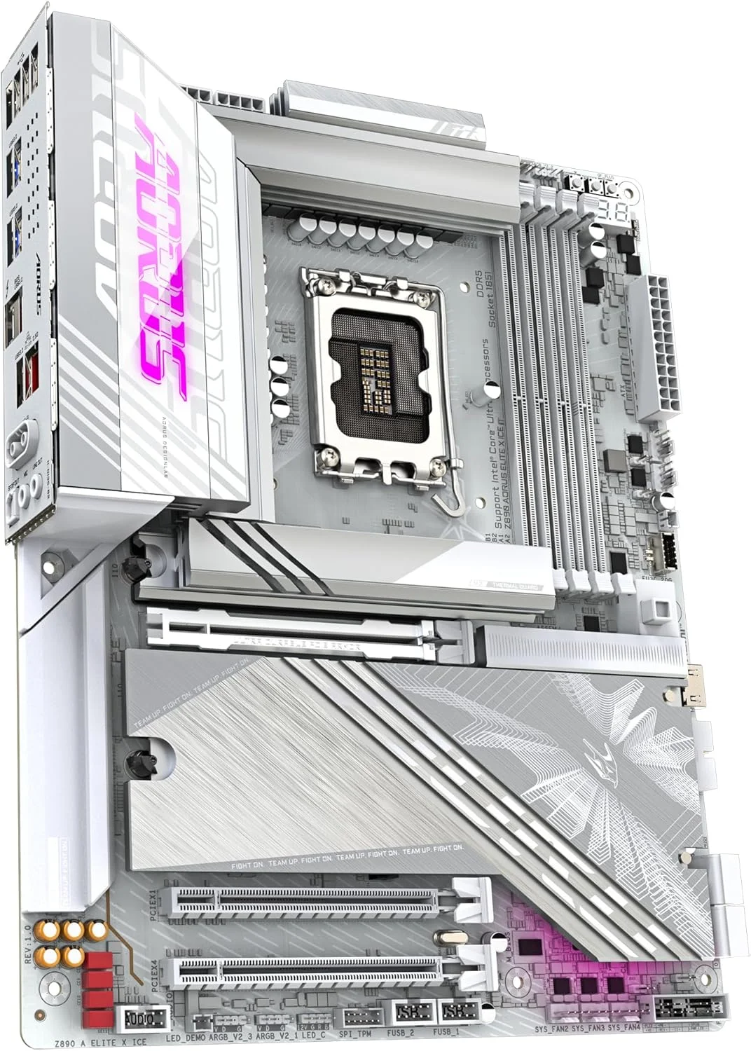 مادربرد GIGABYTE Z890 AORUS ELITE X ICE - پشتیبانی از پردازنده های Intel Core Ultra (سری 2)، VRM با 16+1+2 فاز، DDR5 تا 9500 مگاهرتز (OC)، 1xPCIe 5.0 + 4xPCIe 4.0، Wi-Fi 7، LAN 2.5GbE، Thunderbolt 4