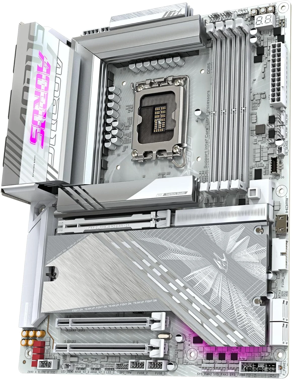 مادربرد GIGABYTE Z890 AORUS ELITE X ICE - پشتیبانی از پردازنده های Intel Core Ultra (سری 2)، VRM با 16+1+2 فاز، DDR5 تا 9500 مگاهرتز (OC)، 1xPCIe 5.0 + 4xPCIe 4.0، Wi-Fi 7، LAN 2.5GbE، Thunderbolt 4