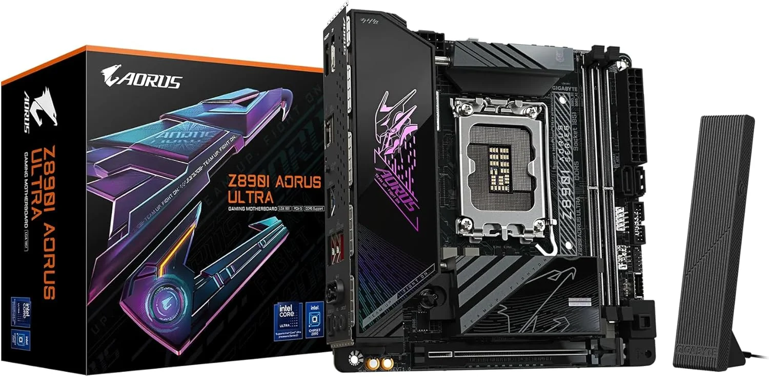 مادربرد GIGABYTE Z890I AORUS Ultra Ultra Core (سری 2) LGA 1851، Mini-ITX، DDR5، 2X M.2، PCIe 5.0، Thunderbolt 4، WIFI7، 2.5GbE LAN، EZ-Latch