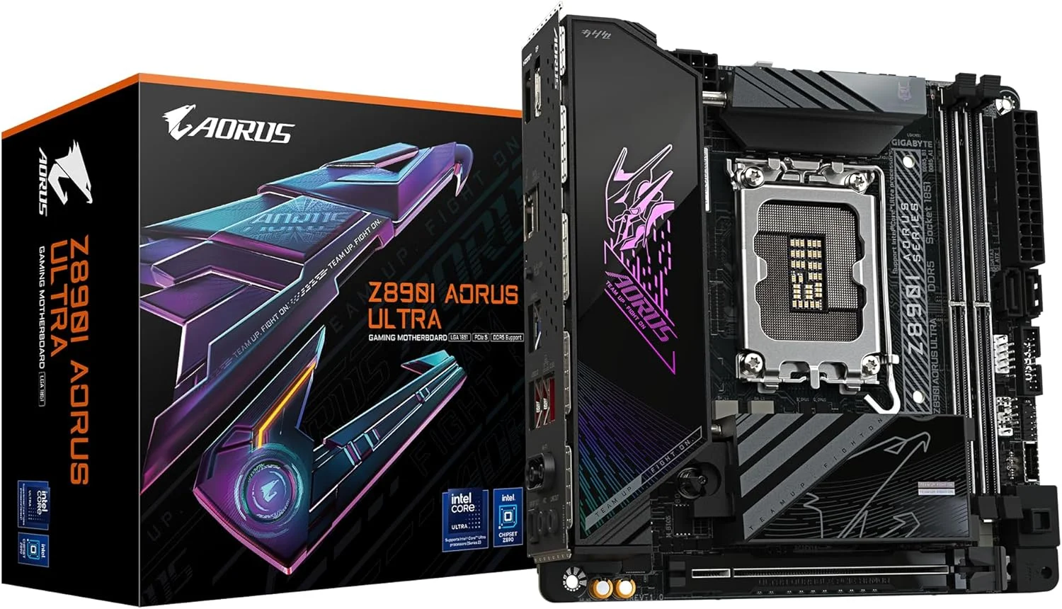 مادربرد GIGABYTE Z890I AORUS ULTRA - پشتیبانی از پردازنده های Intel Core Ultra (سری 2)، VRM با 8+1+2 فاز، DDR5 تا 8800 مگاهرتز (OC)، 1xPCIe 5.0 + 1xPCIe 4.0، Wi-Fi 7، LAN 2.5GbE، Thunderbolt 4