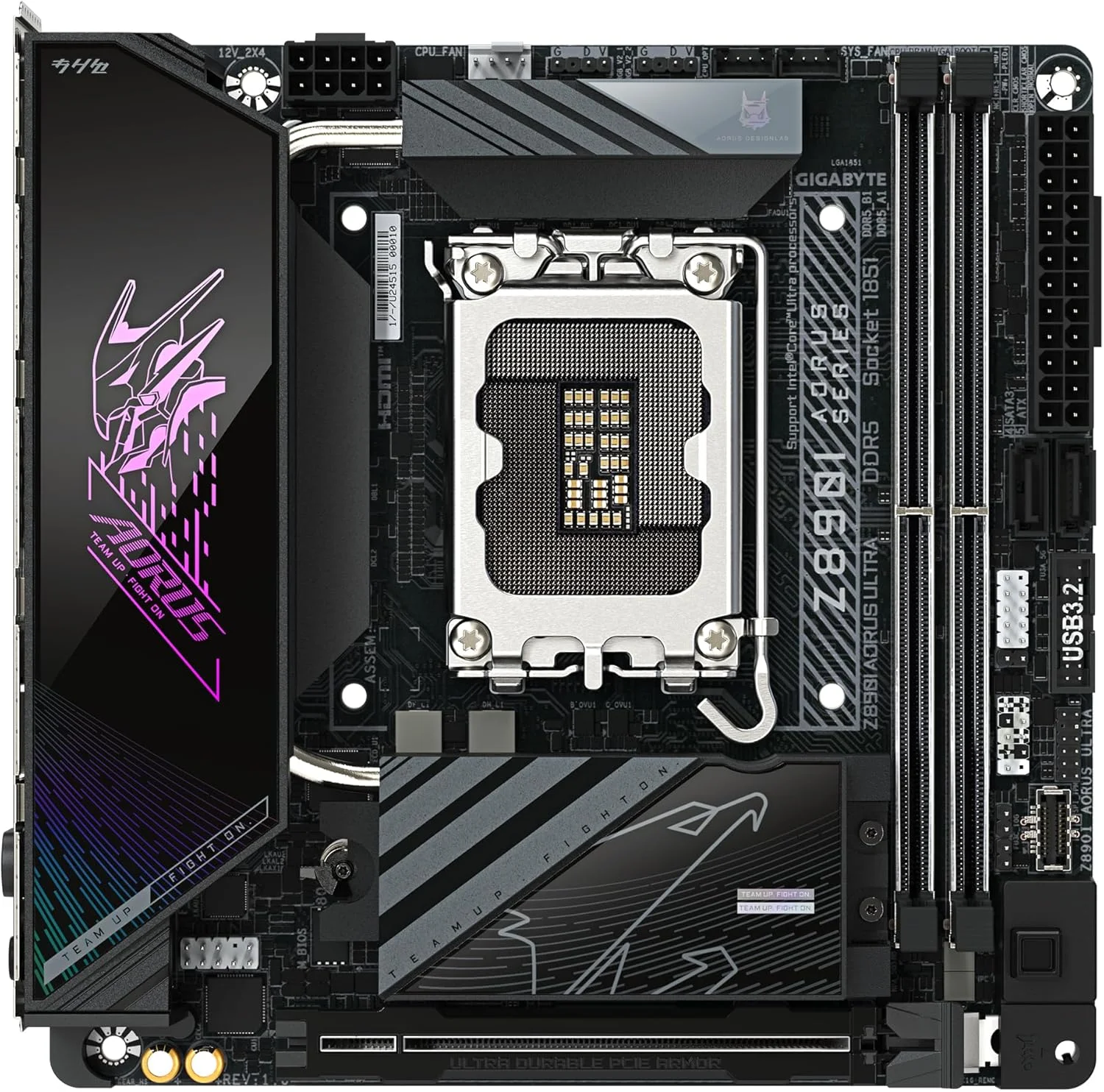 مادربرد GIGABYTE Z890I AORUS ULTRA - پشتیبانی از پردازنده های Intel Core Ultra (سری 2)، VRM با 8+1+2 فاز، DDR5 تا 8800 مگاهرتز (OC)، 1xPCIe 5.0 + 1xPCIe 4.0، Wi-Fi 7، LAN 2.5GbE، Thunderbolt 4