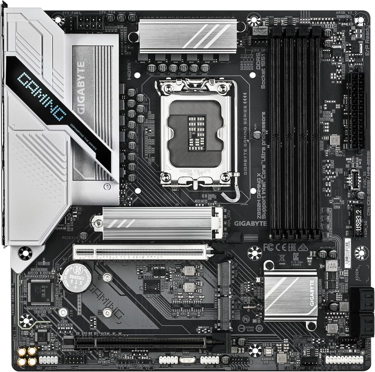 مادربرد GIGABYTE Z890M GAMING X - پشتیبانی از پردازنده های Intel Core Ultra (سری 2)، VRM با 8+1+2 فاز، DDR5 تا 8800 مگاهرتز (OC)، 1xPCIe 5.0 + 2xPCIe 4.0، LAN 2.5GbE، USB 3.2 Gen 1