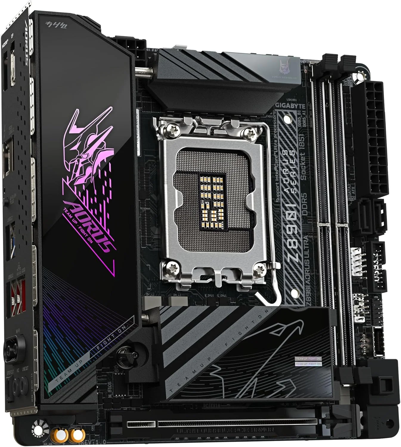 مادربرد GIGABYTE Z890I AORUS ULTRA - پشتیبانی از پردازنده های Intel Core Ultra (سری 2)، VRM با 8+1+2 فاز، DDR5 تا 8800 مگاهرتز (OC)، 1xPCIe 5.0 + 1xPCIe 4.0، Wi-Fi 7، LAN 2.5GbE، Thunderbolt 4