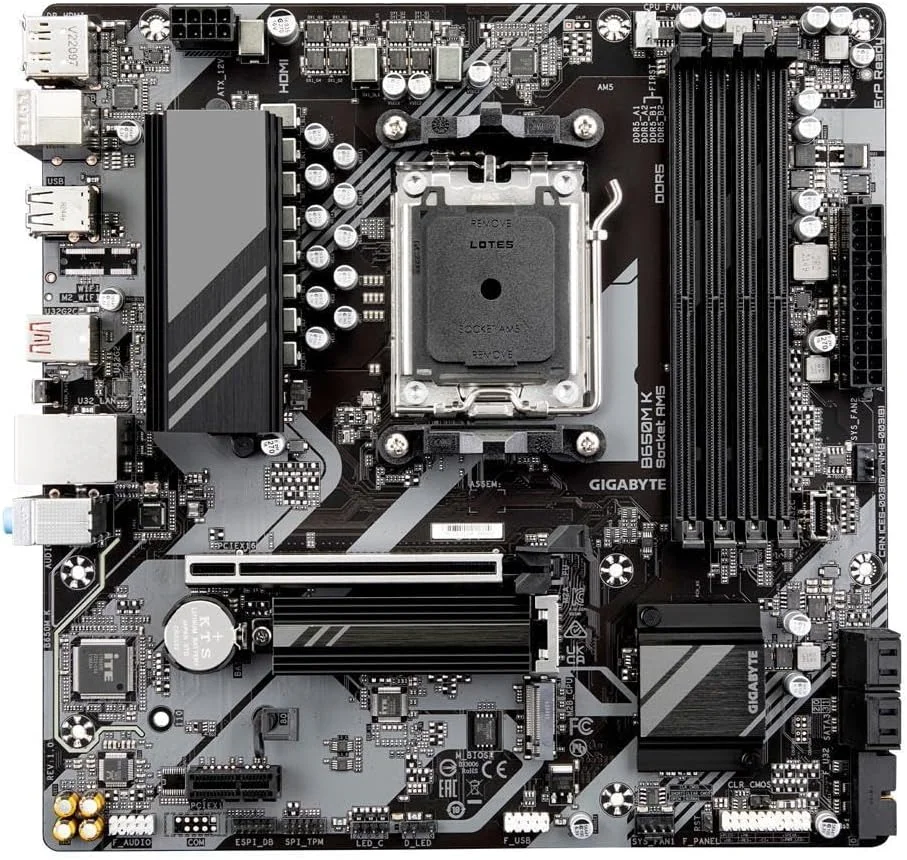 کامبو پردازنده دسکتاپ آنلاک شده اینلند میکرو سنتر AMD Ryzen 7 7700X هشت هسته ای شانزده رشته ای AM5 5.4 گیگاهرتز با مادربرد GIGABYTE B650M K AM5 DDR5 Micro ATX