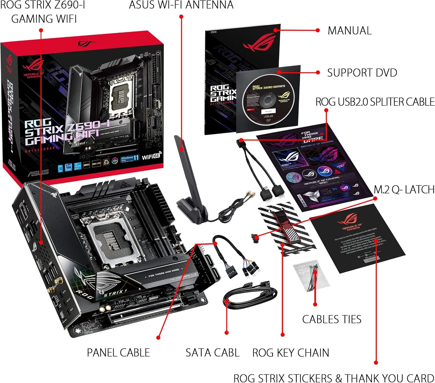 مادربرد ایسوس ROG STRIX Z690-I GAMING WIFI Intel Z690 LGA 1700 ITX با PCIe 5.0، 10+1 مرحله قدرت، حذف نویز هوش مصنوعی دو طرفه، اورکلاک هوش مصنوعی، خنک کننده هوش مصنوعی