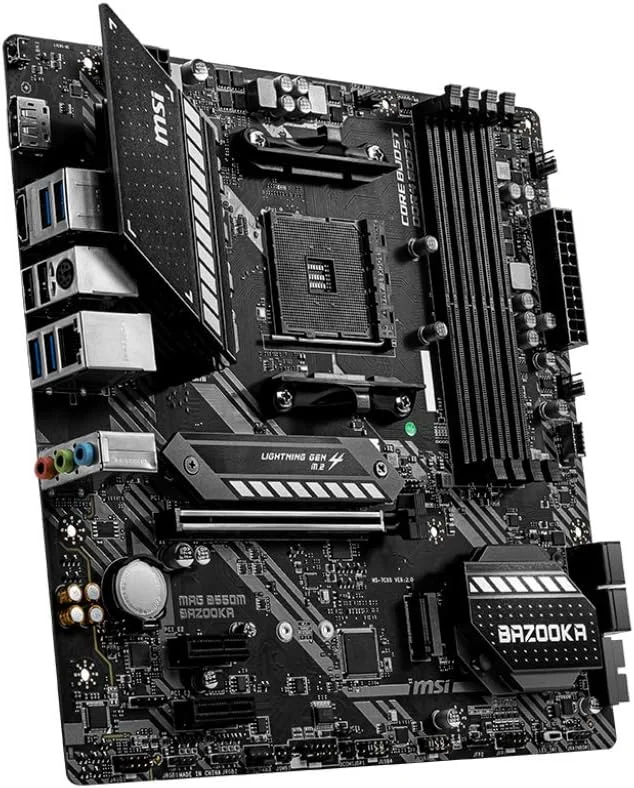 مادربرد ام اس آی MAG B550M BAZOOKA mATX - پشتیبانی از پردازنده های نسل سوم AMD Ryzen، سوکت AM4، DDR4 Boost (4400MHz/OC)، 1 x PCIe 4.0 x16، 2 x M.2، HDMI، Gigabit LAN