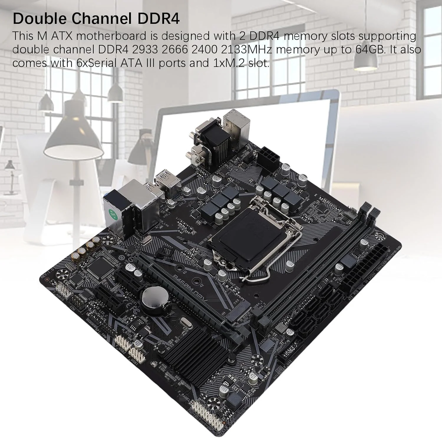 مادربرد B460M D2V برای LGA 1200، M ATX DDR4x2 DIMM، DDR4 دو کاناله، PCIe 3.0، 2933 2666 2400 2133MHz، 6xSerial ATA III 1xM.2 Slot Mainboard