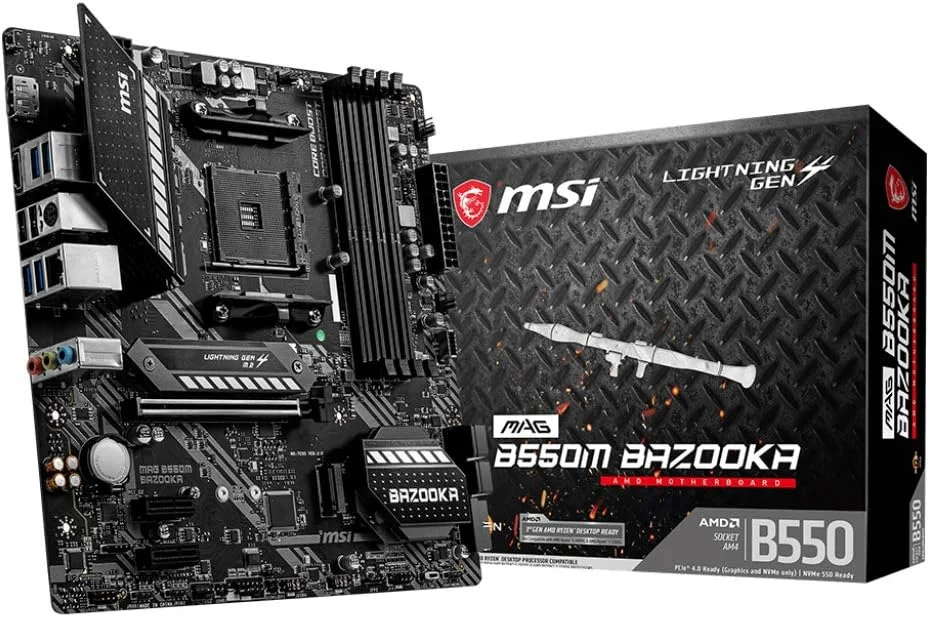 مادربرد ام اس آی MAG B550M BAZOOKA mATX - پشتیبانی از پردازنده های نسل سوم AMD Ryzen، سوکت AM4، DDR4 Boost (4400MHz/OC)، 1 x PCIe 4.0 x16، 2 x M.2، HDMI، Gigabit LAN