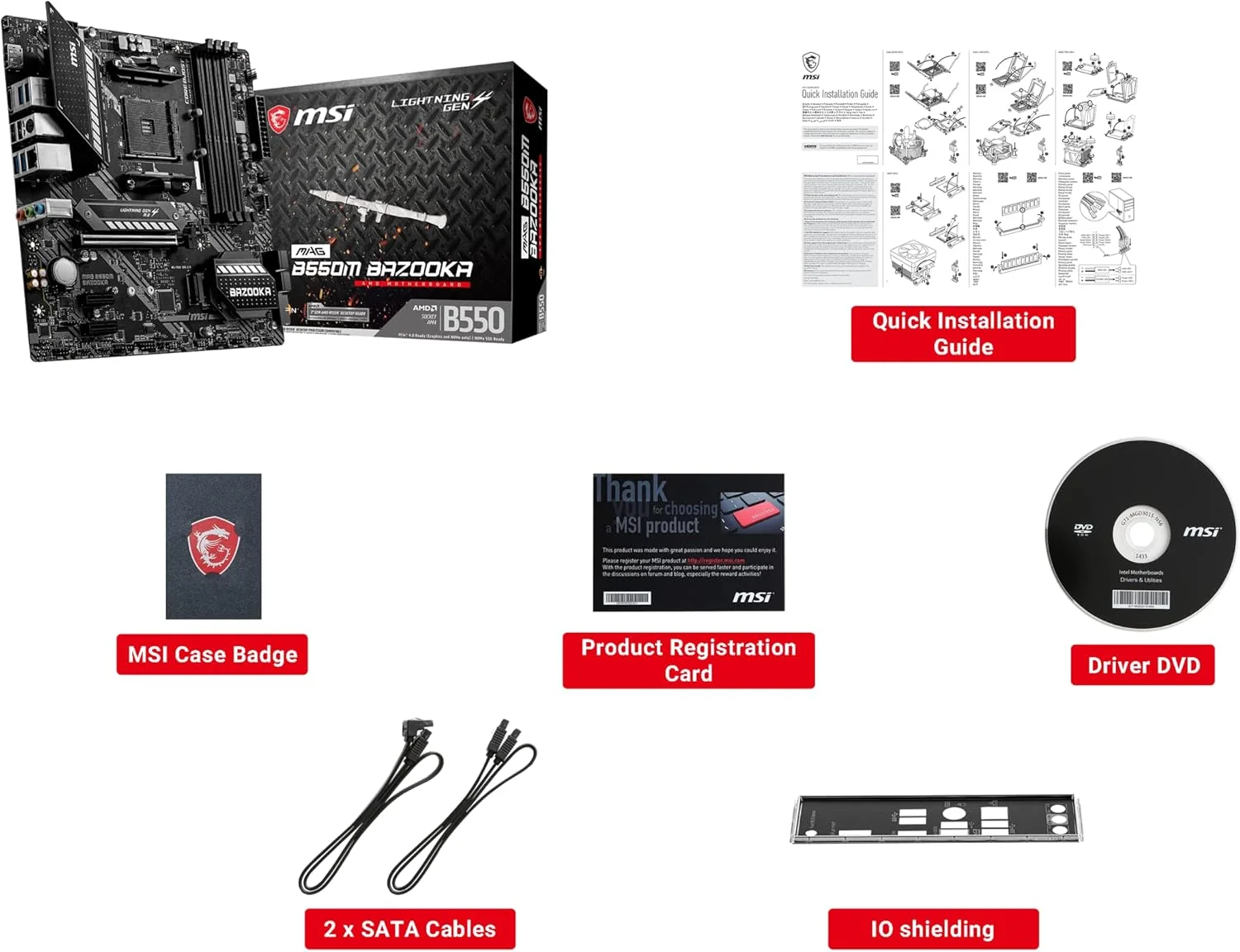 مادربرد ام اس آی MAG B550M BAZOOKA mATX - پشتیبانی از پردازنده های نسل سوم AMD Ryzen، سوکت AM4، DDR4 Boost (4400MHz/OC)، 1 x PCIe 4.0 x16، 2 x M.2، HDMI، Gigabit LAN
