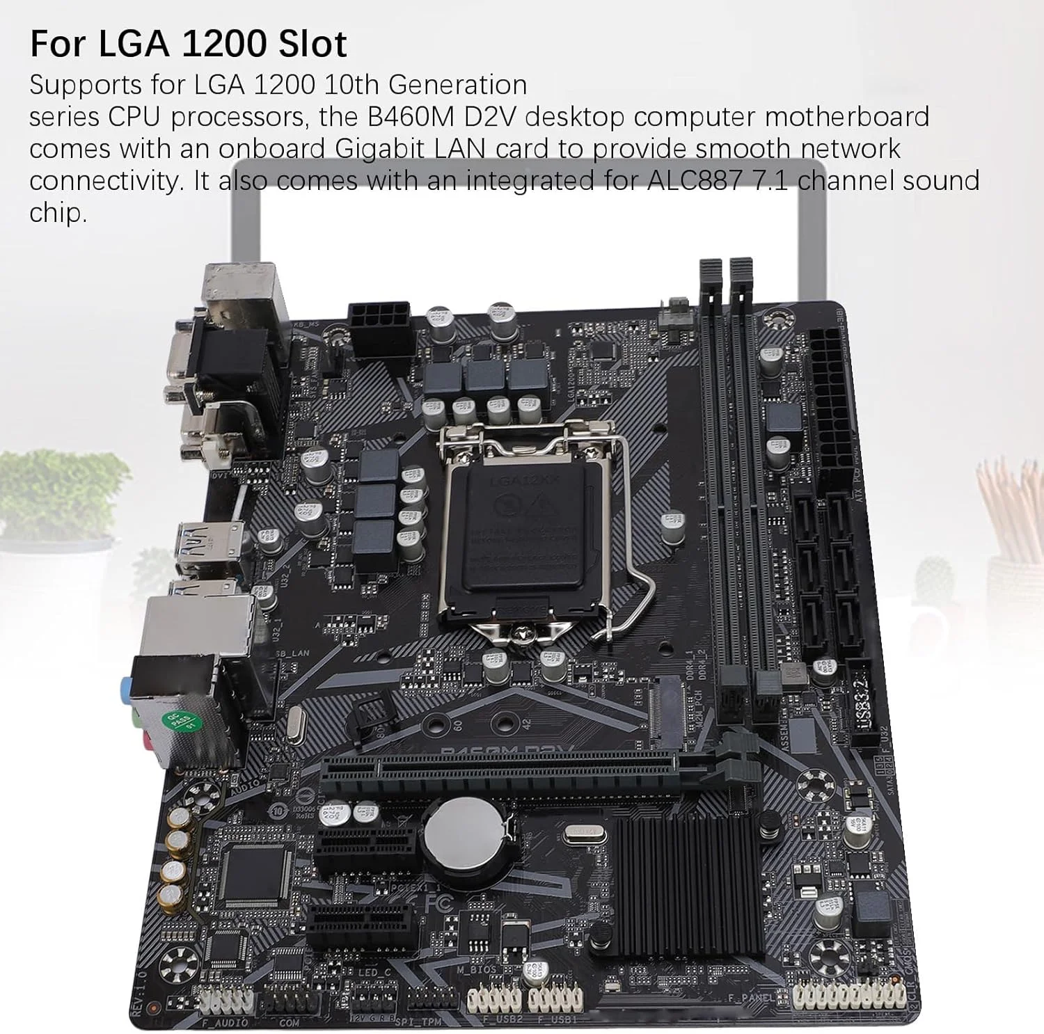 مادربرد B460M D2V برای LGA 1200، M ATX DDR4x2 DIMM، DDR4 دو کاناله، PCIe 3.0، 2933 2666 2400 2133MHz، 6xSerial ATA III 1xM.2 Slot Mainboard
