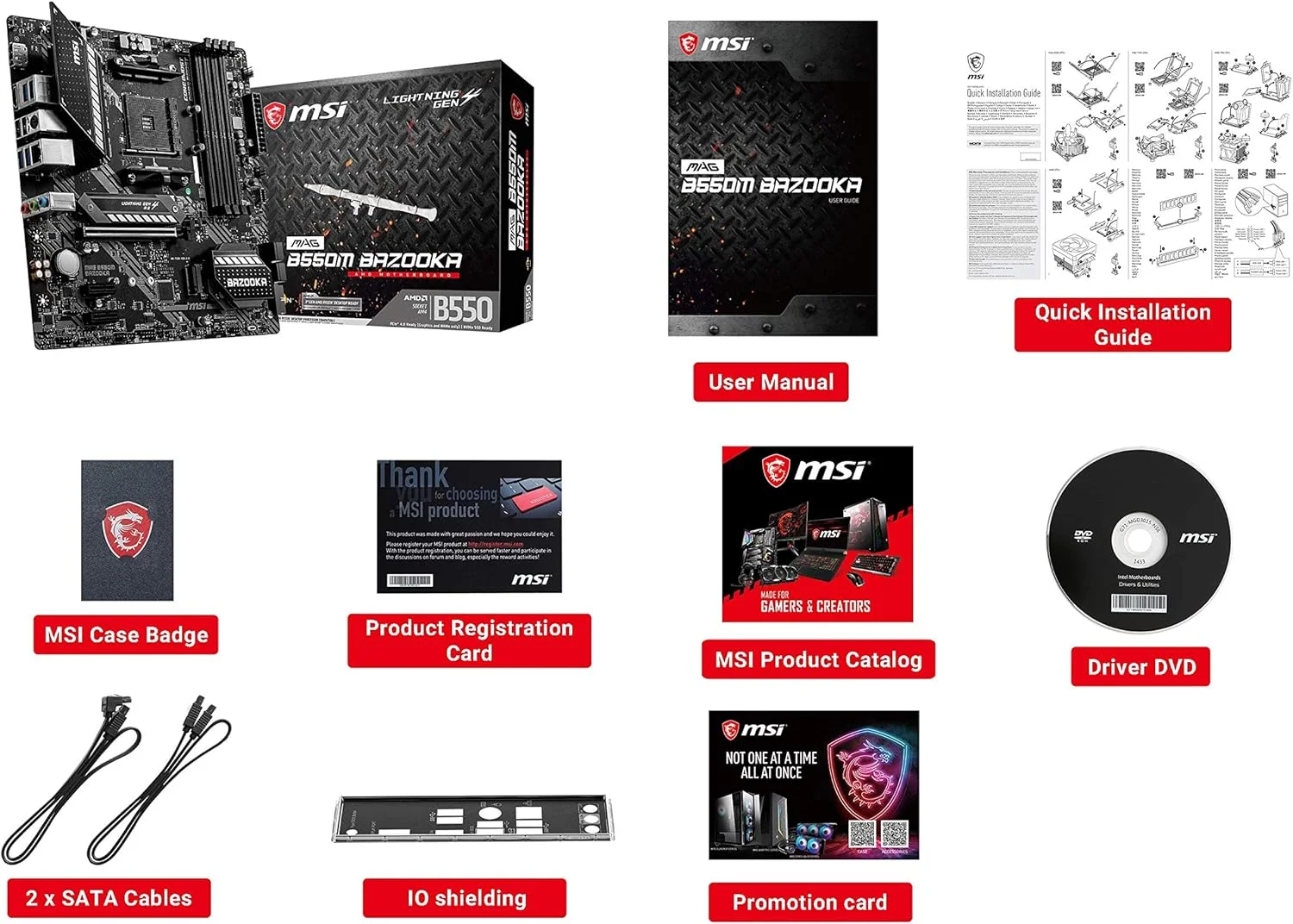 مادربرد ام اس آی MAG B550M BAZOOKA mATX - پشتیبانی از پردازنده های نسل سوم AMD Ryzen، سوکت AM4، DDR4 Boost (4400MHz/OC)، 1 x PCIe 4.0 x16، 2 x M.2، HDMI، Gigabit LAN