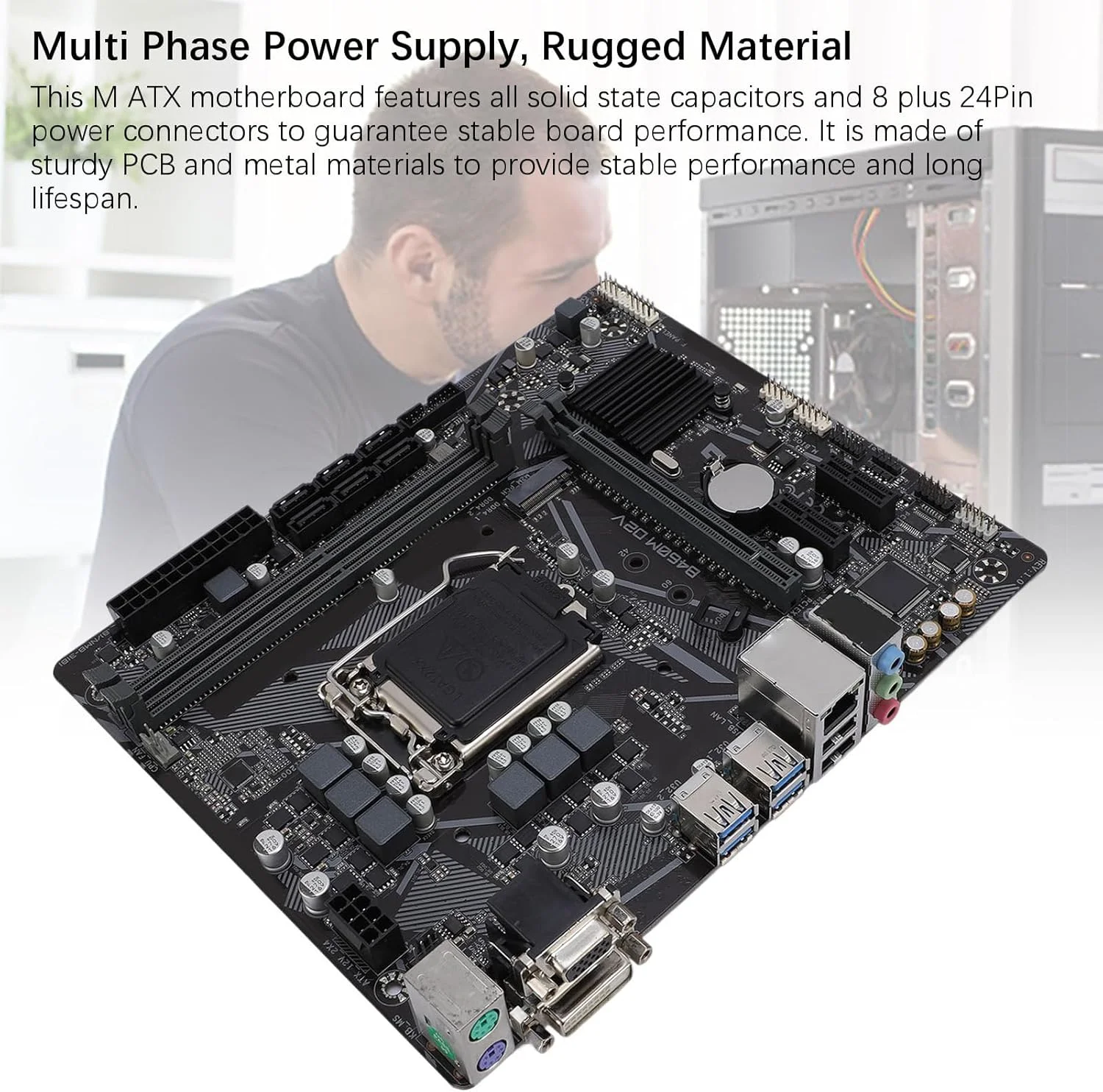 مادربرد B460M D2V برای LGA 1200، M ATX DDR4x2 DIMM، DDR4 دو کاناله، PCIe 3.0، 2933 2666 2400 2133MHz، 6xSerial ATA III 1xM.2 Slot Mainboard