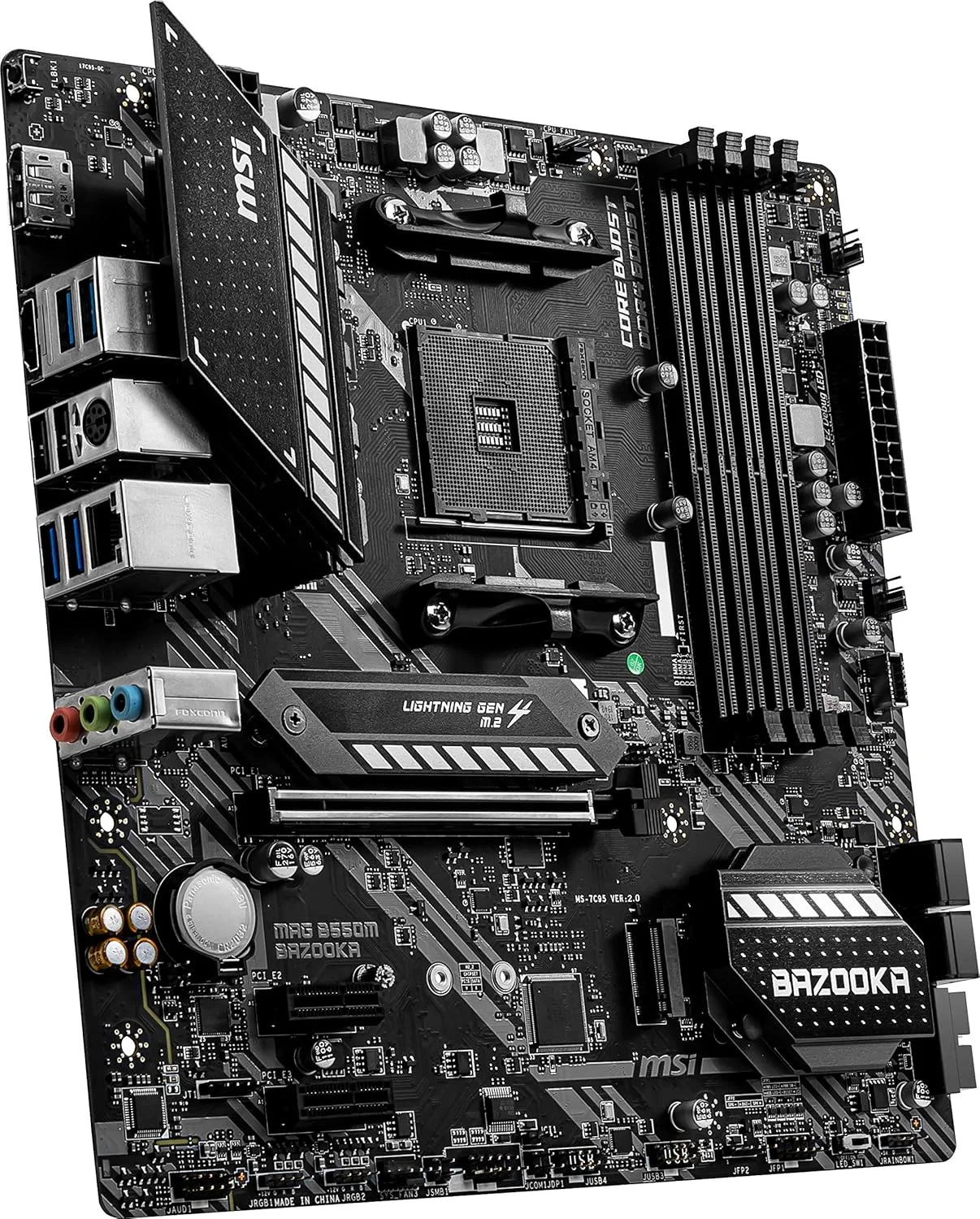 مادربرد ام اس آی MAG B550M BAZOOKA mATX - پشتیبانی از پردازنده های نسل سوم AMD Ryzen، سوکت AM4، DDR4 Boost (4400MHz/OC)، 1 x PCIe 4.0 x16، 2 x M.2، HDMI، Gigabit LAN