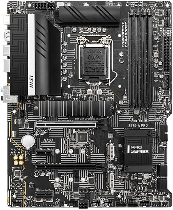 مادربرد MSI Z590-A PRO ProSeries - ATX، نسل 11/10 اینتل Core، سوکت LGA 1200، DDR4، PCIe 4، اسلات های M.2، USB 3.2 Gen 2، LAN 2.5G، DP/HDMI