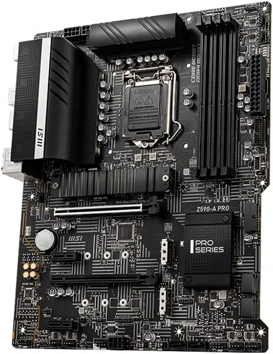 مادربرد MSI Z590-A PRO ProSeries - ATX، نسل 11/10 اینتل Core، سوکت LGA 1200، DDR4، PCIe 4، اسلات های M.2، USB 3.2 Gen 2، LAN 2.5G، DP/HDMI