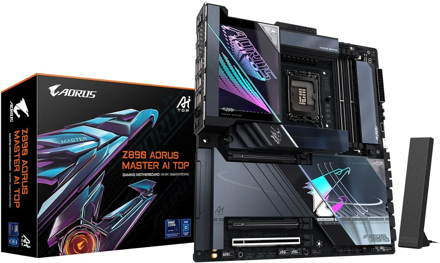 مادربرد GIGABYTE Z890 AORUS Master AI TOP Intel Core Ultra (سری 2) LGA 1851، E-ATX، DDR5، 4X M.2، PCIe 5.0، Thunderbolt 4، WIFI7، LAN 10GbE، EZ-Latch