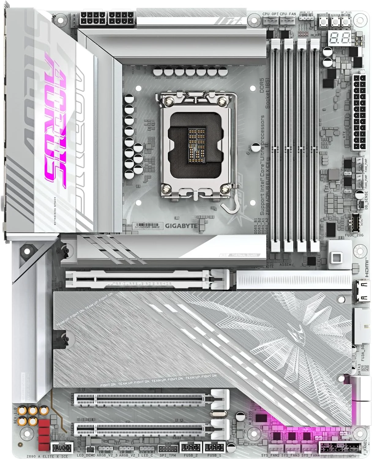 مادربرد GIGABYTE Z890 AORUS Elite X ICE Intel Core Ultra (سری 2) LGA 1851، ATX، DDR5، 5X M.2، PCIe 5.0، Thunderbolt 4، WIFI7، 2.5GbE LAN، EZ-Latch