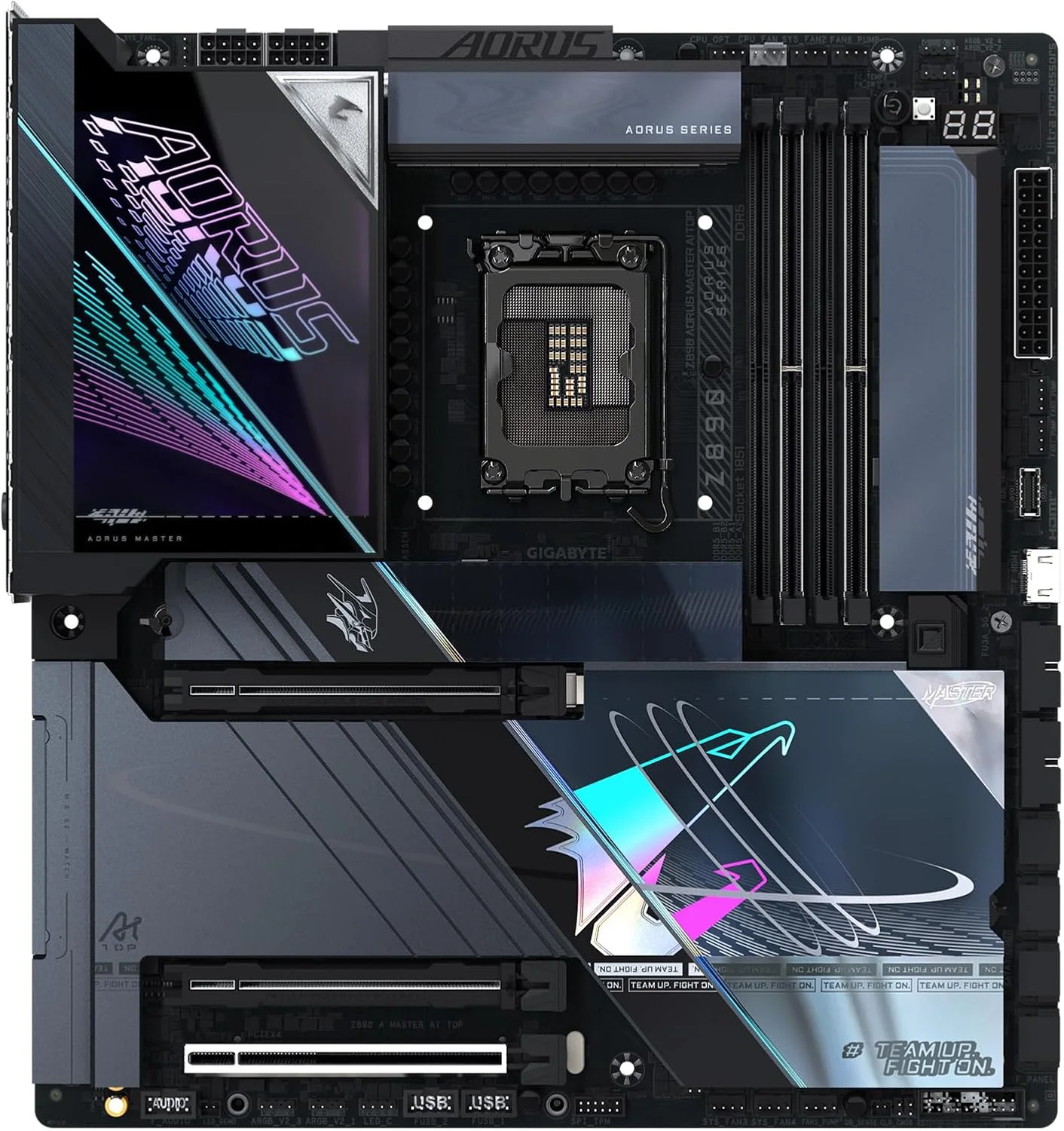 مادربرد GIGABYTE Z890 AORUS Master AI TOP Intel Core Ultra (سری 2) LGA 1851، E-ATX، DDR5، 4X M.2، PCIe 5.0، Thunderbolt 4، WIFI7، LAN 10GbE، EZ-Latch