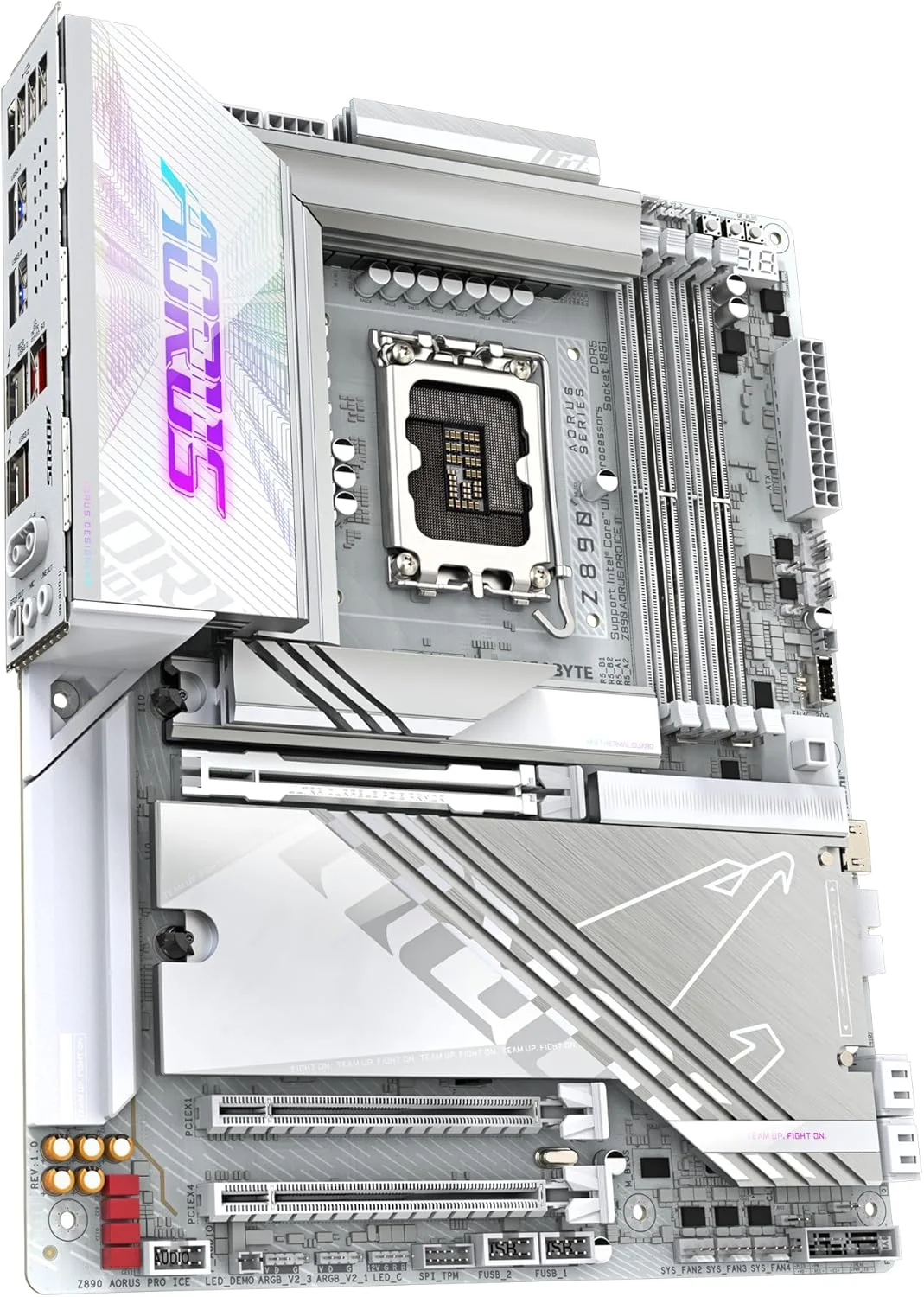 مادربرد GIGABYTE Z890 AORUS PRO ICE - پشتیبانی از پردازنده های Intel Core Ultra (سری 2)، VRM با 16+1+2 فاز، DDR5 تا 9500 مگاهرتز (OC)، 1xPCIe 5.0 + 4xPCIe 4.0، Wi-Fi 7، LAN 5GbE، Thunderbolt 4