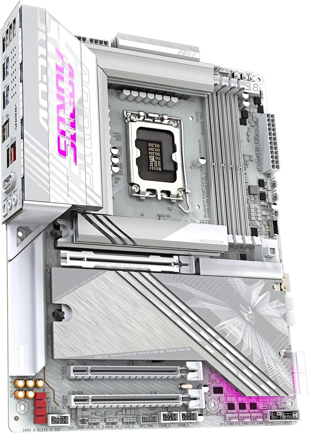 مادربرد GIGABYTE Z890 AORUS Elite X ICE Intel Core Ultra (سری 2) LGA 1851، ATX، DDR5، 5X M.2، PCIe 5.0، Thunderbolt 4، WIFI7، 2.5GbE LAN، EZ-Latch
