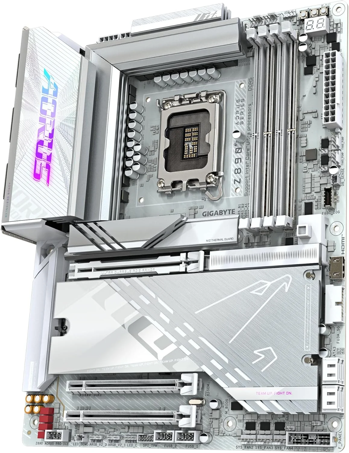 مادربرد GIGABYTE Z890 AORUS PRO ICE - پشتیبانی از پردازنده های Intel Core Ultra (سری 2)، VRM با 16+1+2 فاز، DDR5 تا 9500 مگاهرتز (OC)، 1xPCIe 5.0 + 4xPCIe 4.0، Wi-Fi 7، LAN 5GbE، Thunderbolt 4