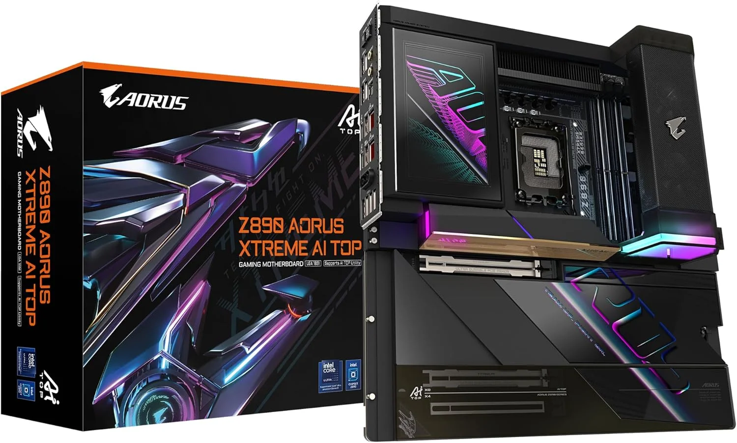 مادربرد GIGABYTE Z890 AORUS XTREME AI TOP - پشتیبانی از پردازنده‌های Intel Core Ultra (سری 2)، VRM با 22+1+2 فاز، DDR5 تا 9500 مگاهرتز (OC)، PCIe 5.0 M.2، Wi-Fi 7، Thunderbolt 5