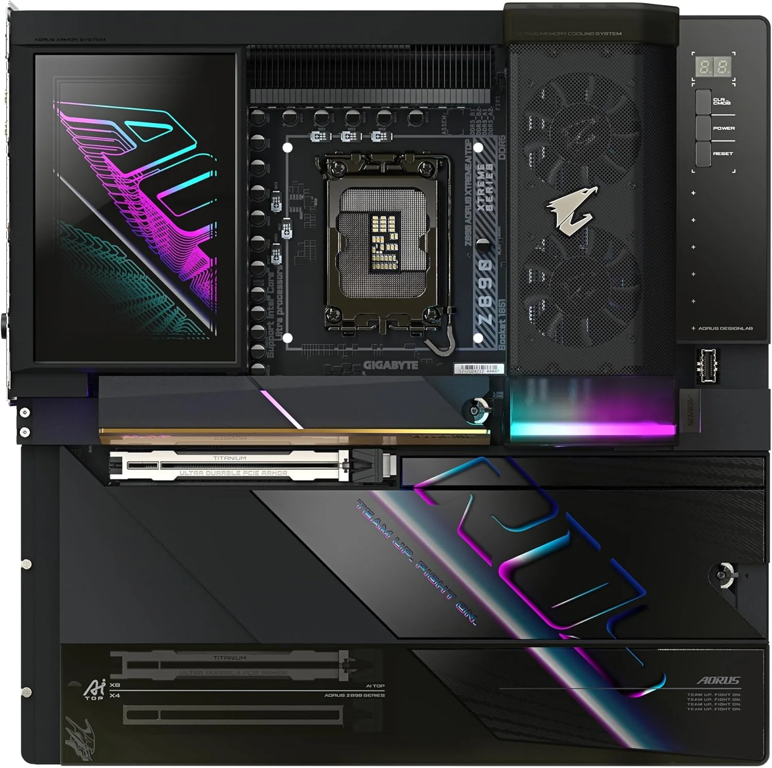 مادربرد GIGABYTE Z890 AORUS XTREME AI TOP - پشتیبانی از پردازنده‌های Intel Core Ultra (سری 2)، VRM با 22+1+2 فاز، DDR5 تا 9500 مگاهرتز (OC)، PCIe 5.0 M.2، Wi-Fi 7، Thunderbolt 5