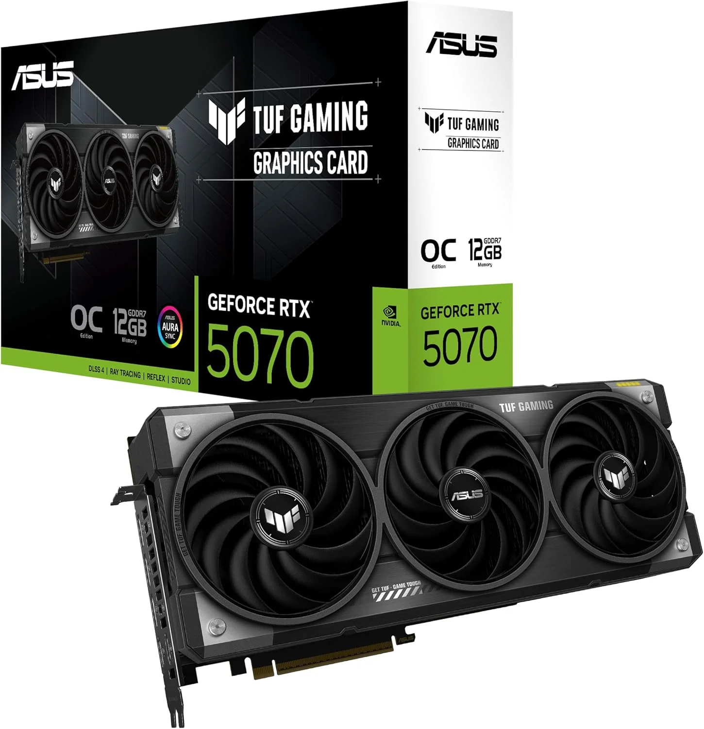 کارت گرافیک گیمینگ ایسوس TUF Gaming GeForce RTX ™ 5070 12GB GDDR7 OC Edition (PCIe® 5.0, HDMI®/DP 2.1, 3.125-slot, قطعات نظامی، پوشش محافظ PCB، فن های Axial-tech)