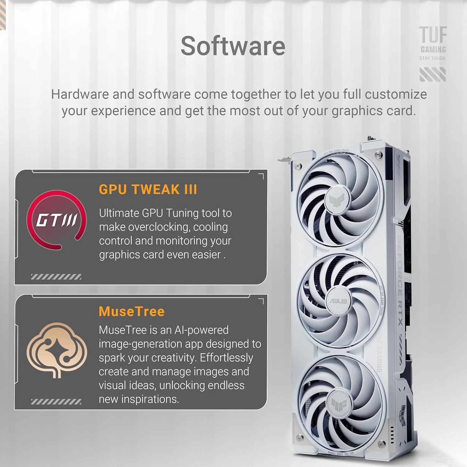 کارت گرافیک گیمینگ ایسوس TUF Gaming GeForce RTX ™ 5070 Ti 16GB GDDR7 White OC Edition (PCIe® 5.0, HDMI®/DP 2.1, 3.125-slot، قطعات نظامی، پوشش محافظ PCB، فن های Axial-tech) کارت گرافیک گیمینگ ایسوس TUF Gaming GeForce RTX ™ 5070 Ti 16GB GDDR7 White OC Edition (PCIe® 5.0, HDMI®/DP 2.1, 3.125-slot، قطعات نظامی، پوشش محافظ PCB، فن های Axial-tech)