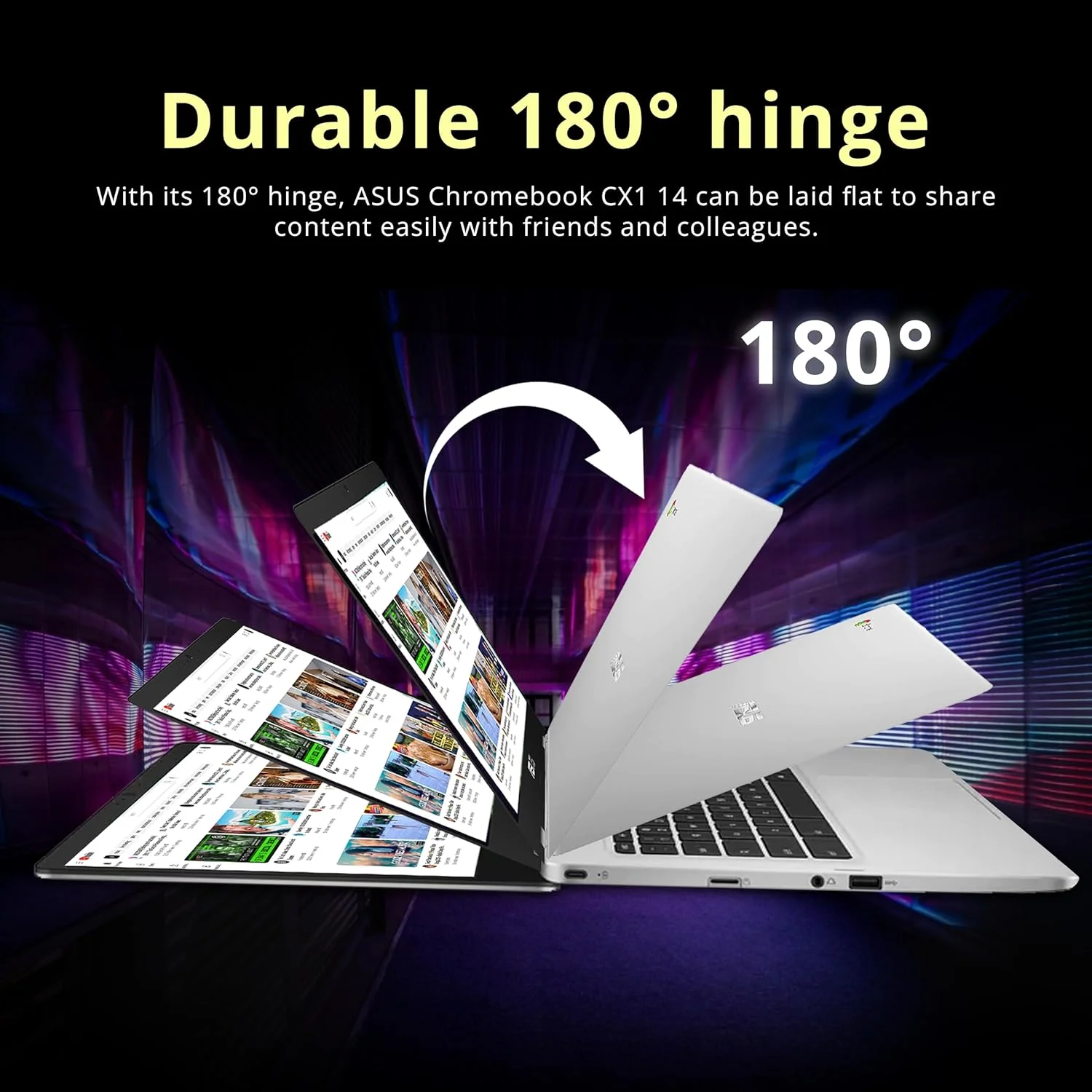لپ تاپ 14 اینچی ASUS Chromebook CX1 FHD، پردازنده Intel Celeron N4500، رم 4 گیگابایتی، حافظه 224 گیگابایتی (64 گیگابایت eMMC + مجموعه ایستگاه docking 160 گیگابایتی)، گرافیک Intel UHD، وب کم 720p، WiFi 6، سیستم عامل Chrome، نقره ای لپ تاپ 14 اینچی ASUS Chromebook CX1 FHD، پردازنده Intel Celeron N4500، رم 4 گیگابایتی، حافظه 224 گیگابایتی (64 گیگابایت eMMC + مجموعه ایستگاه docking 160 گیگابایتی)، گرافیک Intel UHD، وب کم 720p، WiFi 6، سیستم عامل Chrome، نقره ای