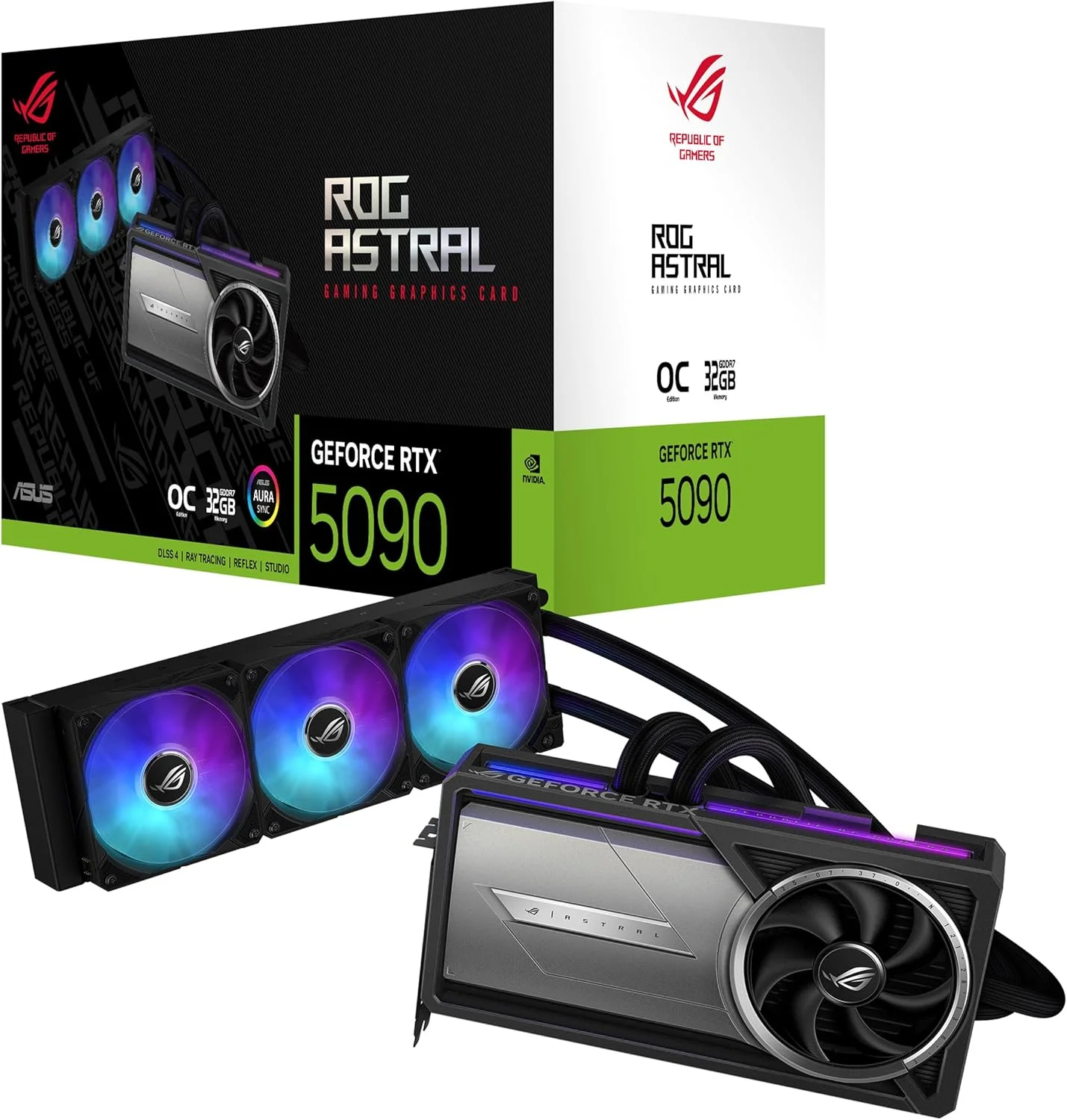 کارت گرافیک گیمینگ ASUS ROG Astral LC GeForce RTX 5090 32GB GDDR7 OC Edition با خنک کننده مایع پردازنده All-in-One (Nvidia DLSS4, PCIe 4.0, DP 2.1b, خنک کننده AIO 360mm, ROG-ASTRAL-LC-RTX5090-O32G)